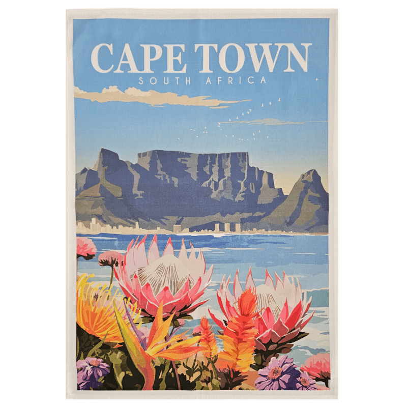 Cape Town Proteas tea towel with Table Mountain