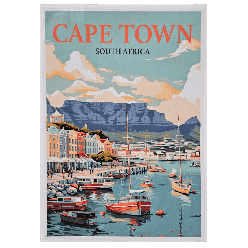 Cape Town Waterfront tea towel with Table Mountain