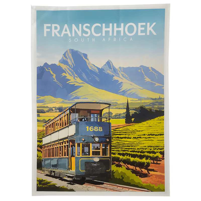 Franschhoek tea towel featuring the Franschhoek Wine Tram