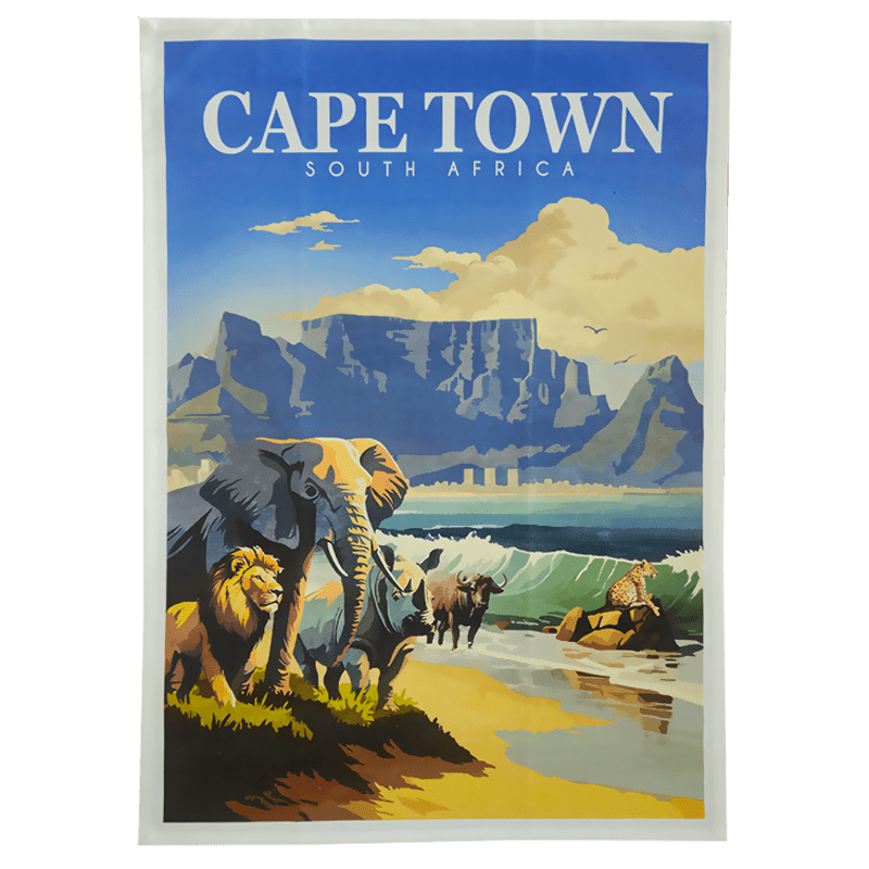 Cape Town Big Five tea towel featuring Table Mountain