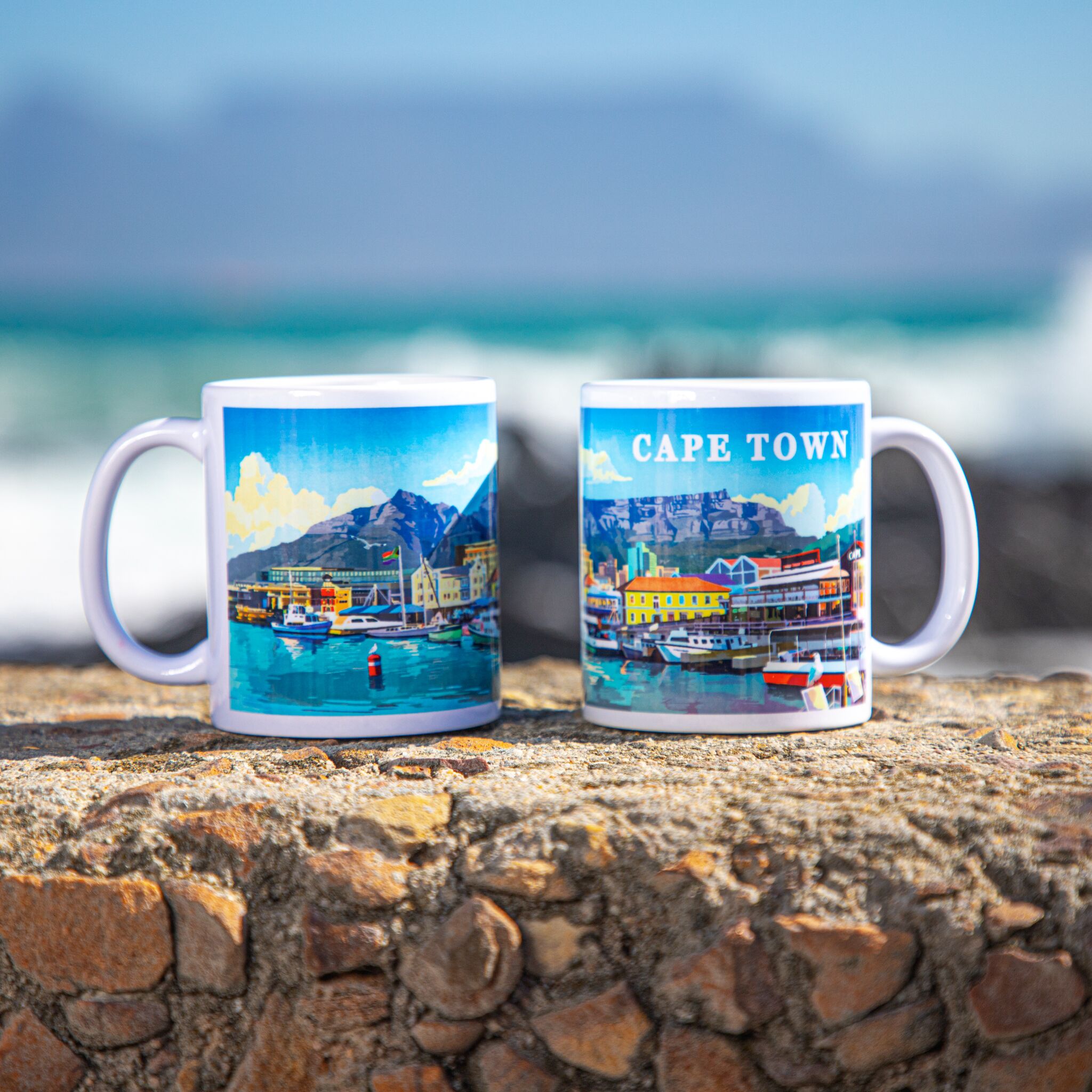 Cape Town Waterfront mug featuring Table Mountain and Cape Town text