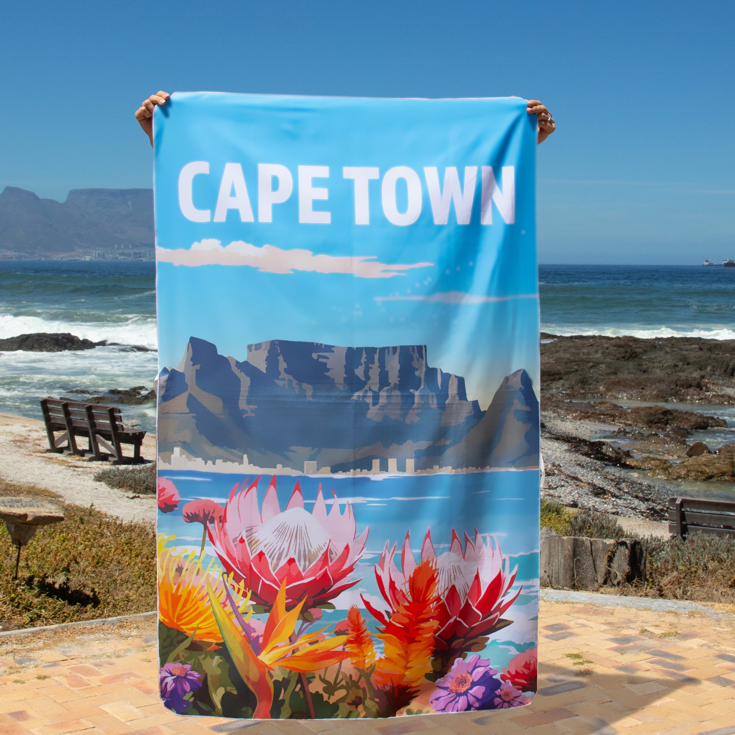 Cape Town Proteas beach towel featuring Table Mountain