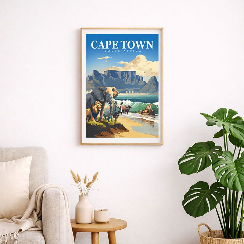 Cape Town Big Five art print featuring Table Mountain displayed on a wall