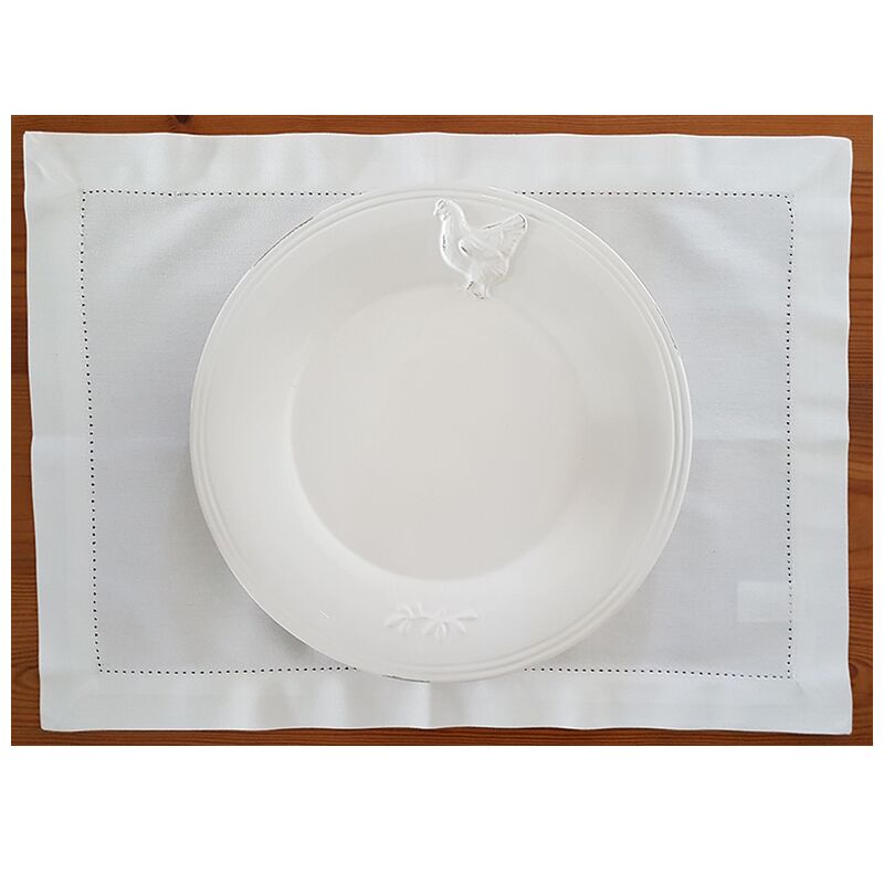 White cotton place mat with hemstitch