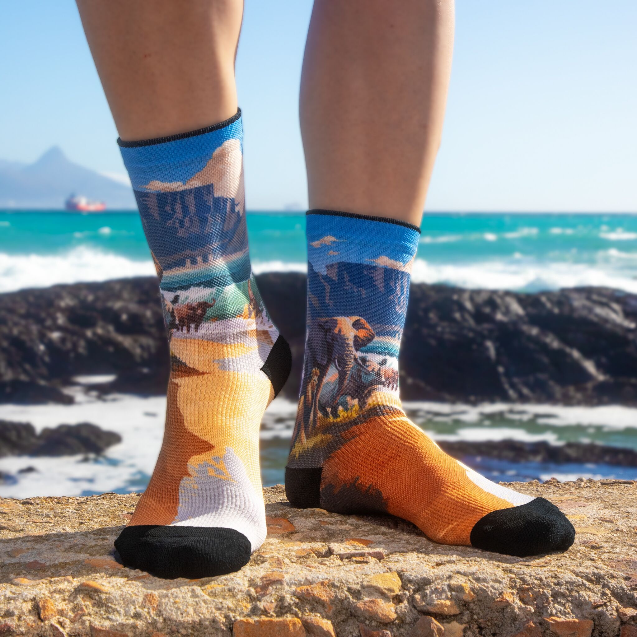 Cape Town Big Five socks featuring Table Mountain